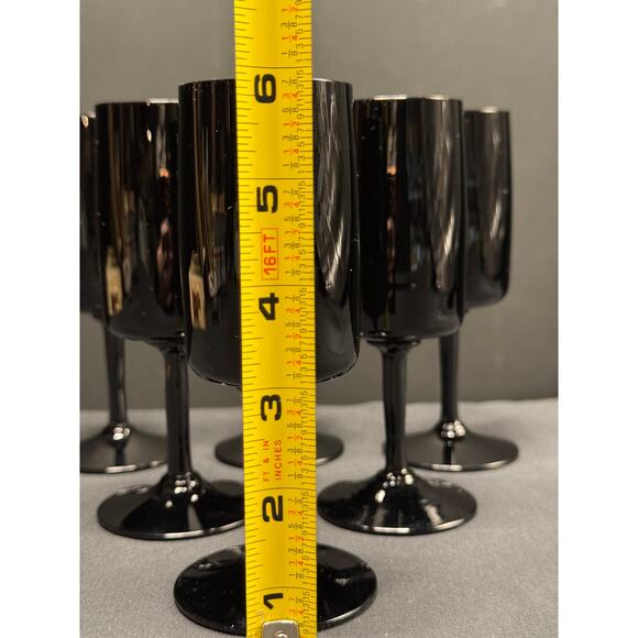 Set of 6 Vintage Hand-Blown Black Wine/Cocktail Glasses – 6" Tall - Picture 6 of 9